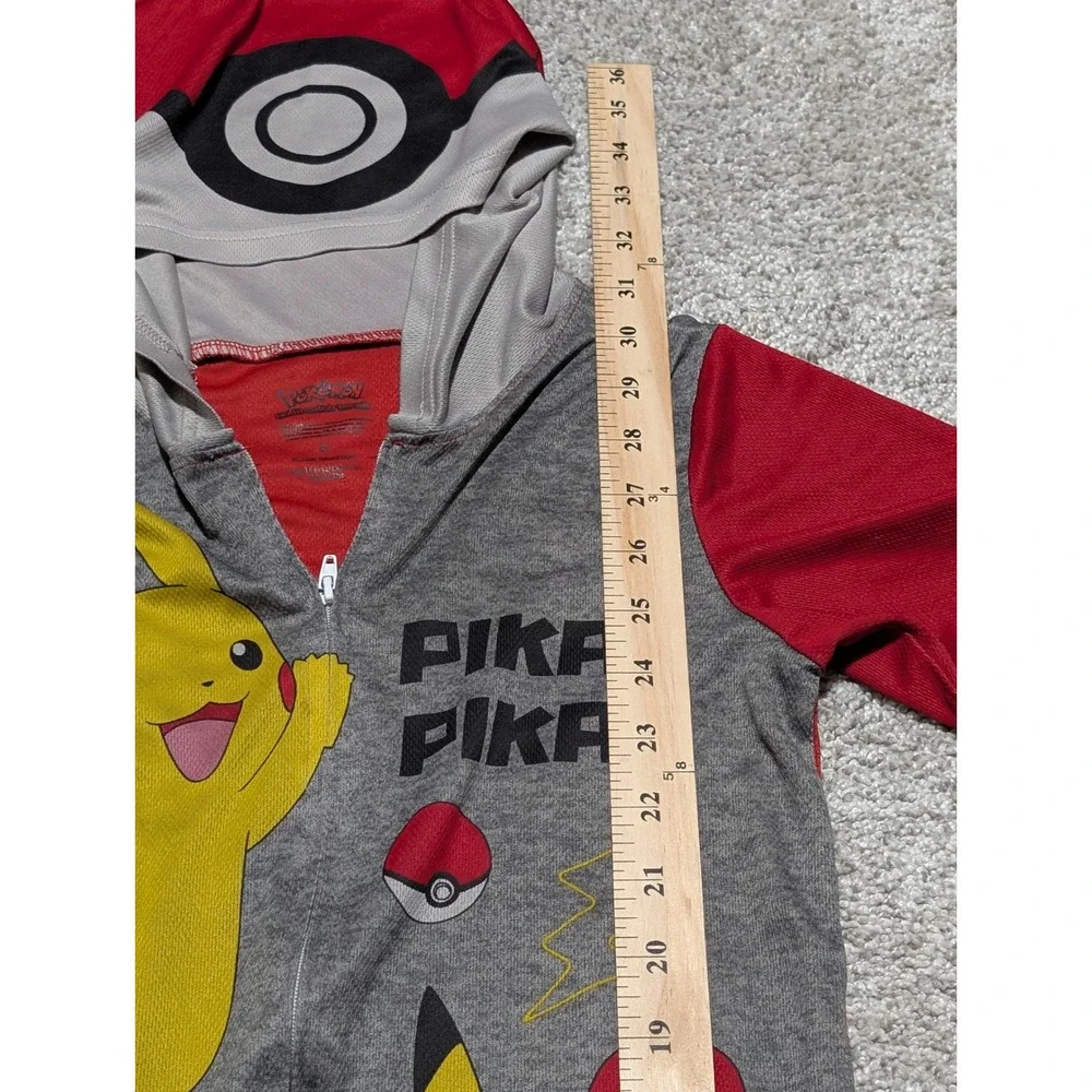 Pokemon Pikachu Hooded‎ Union Suit Romper Boys Small Gray Red Pika Pika Pajamas